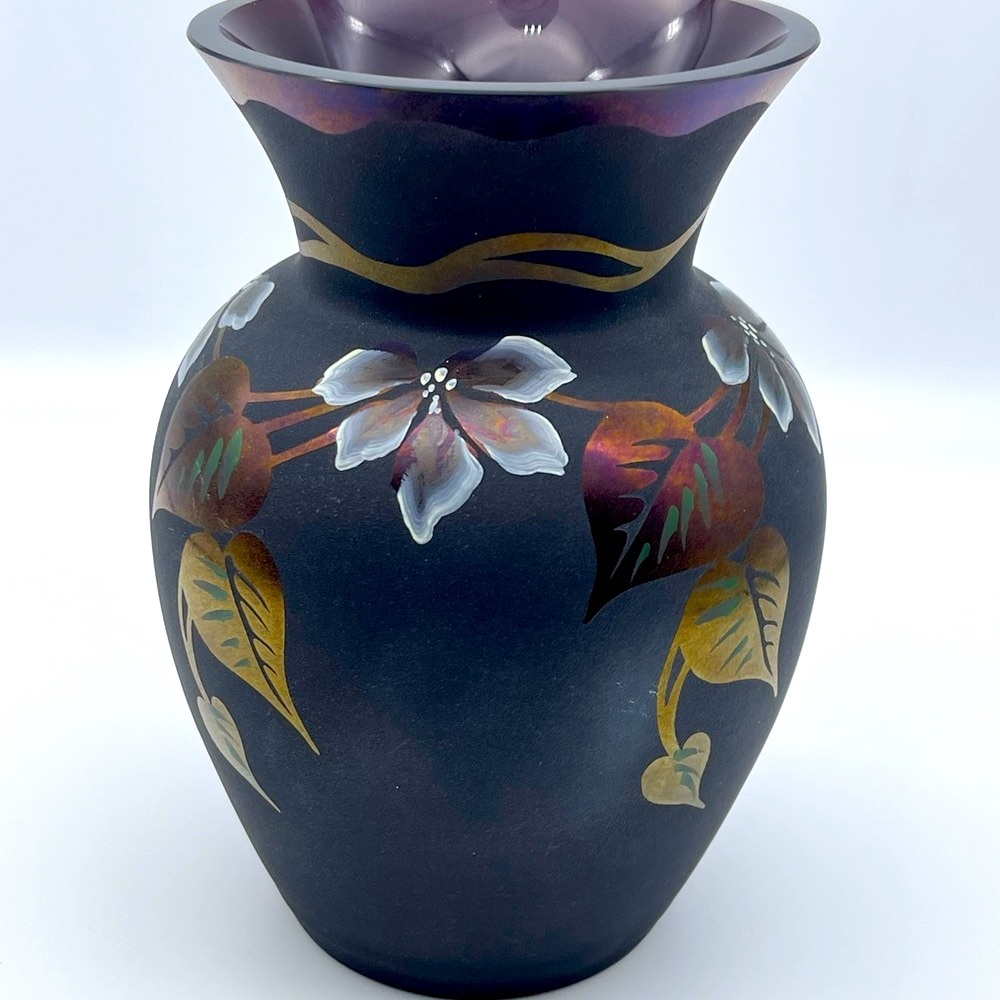 Fenton Sand Carved Amethyst Iridized Vase. Limited edition numbered & signed.